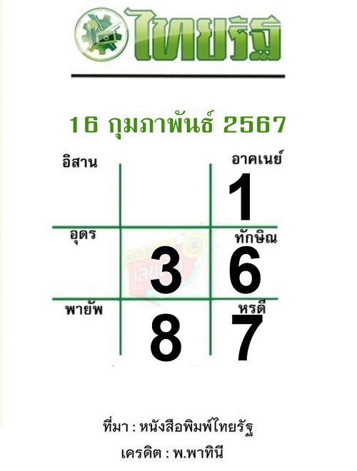 หวยไทยรัฐ 16-2-67