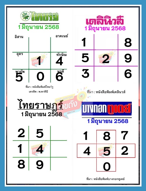หวยหนังสือพิมพ์  1 มิ.ย. 68