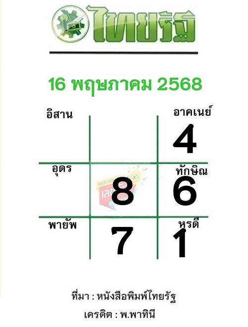 หวยไทยรัฐ 16-5-68