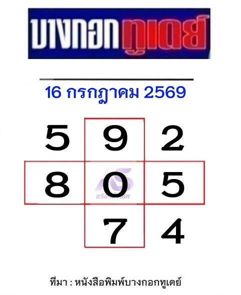 หวยบางกอกทูเดย์ 16-7-69