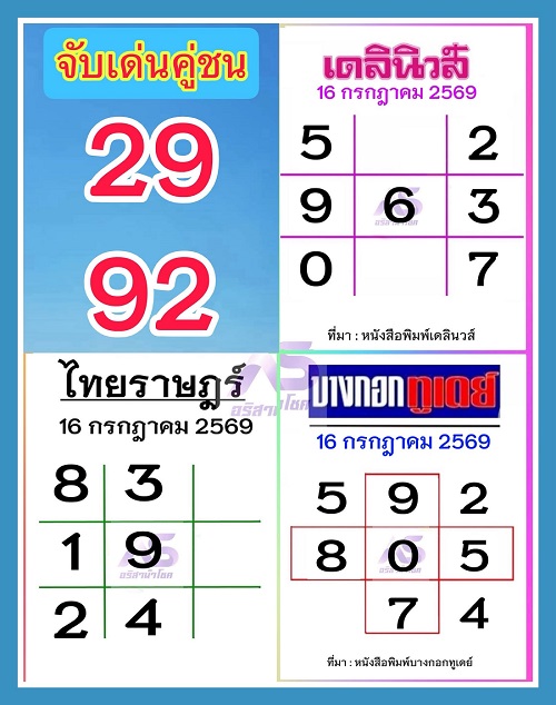 หวยหนังสือพิมพ์ 16 ก.ค. 69