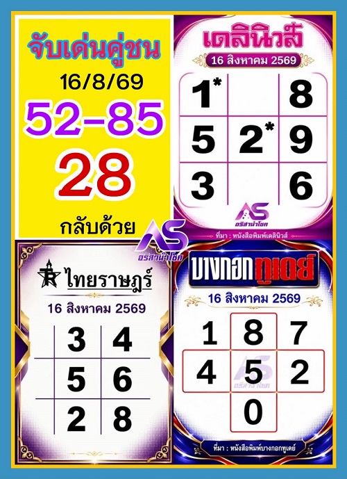 หวยหนังสือพิมพ์ 16 ส.ค. 69