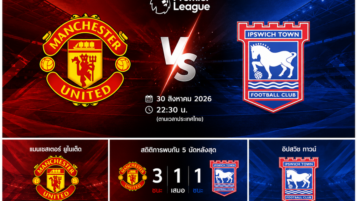[LIVE-HD] ดูบอลสด แมนยู พบ อิปสวิช / วิเคราะห์-พรีเมียร์ลีก 30 สิงหาคม 2026 ลิงค์ดูบอล แมนยู อิปสวิช #แมนยู #MUFC #MUN