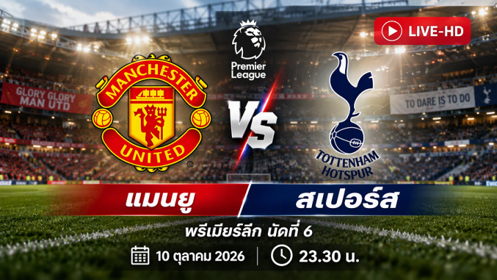 [LIVE-HD] ดูบอลสด แมนยู พบ สเปอร์ส / วิเคราะห์-พรีเมียร์ลีก นัดที่ 6 วันที่ 10 ตุลาคม 2026 / 23.30 น. ลิงค์ดูบอล แมนยู สเปอร์ส #แมนยู #MUFC #MUN
